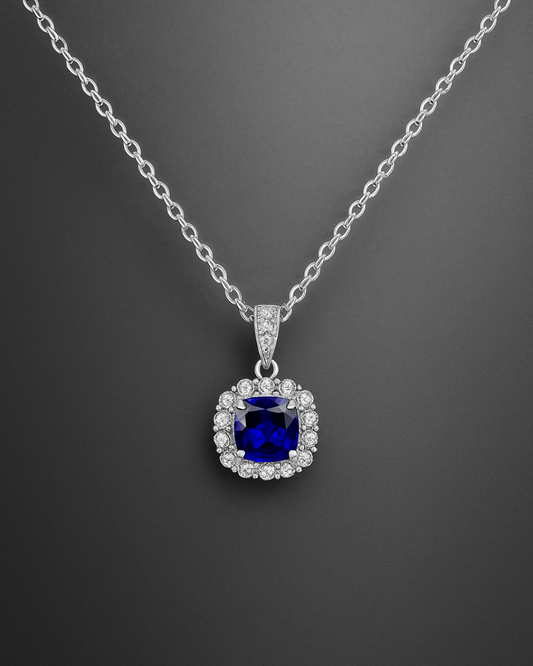 Collar con Zircon Azul y Halo de Circonitas